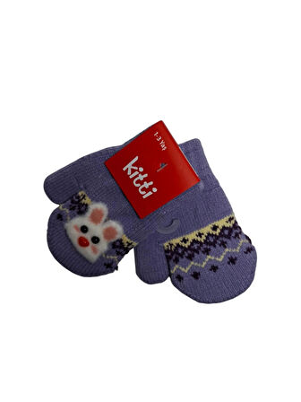 Spteks Kitti 1-3 Yaş Kız Bebe Lila Renk Hayvan Figürlü Kışlık Örme Eldiven
