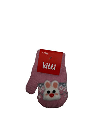 Spteks Kitti 1-3 Yaş Kız Bebe Şeker Pembe Renk Kışlık Örme Eldiven