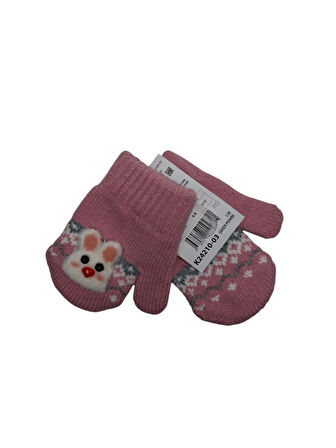 Spteks Kitti 1-3 Yaş Kız Bebe Şeker Pembe Renk Kışlık Örme Eldiven