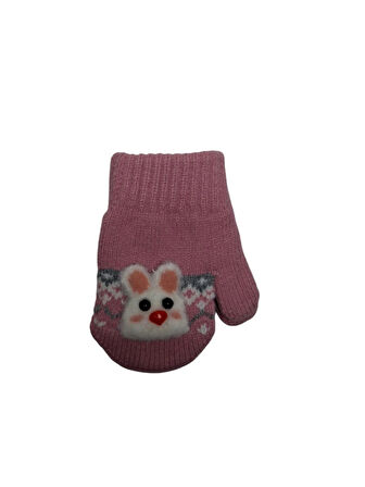 Spteks Kitti 1-3 Yaş Kız Bebe Şeker Pembe Renk Kışlık Örme Eldiven