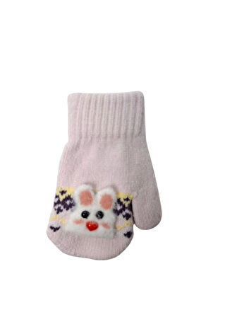 Spteks Kitti 1-3 Yaş Kız Bebe Açık Pembe Tavşan Figürlü Kışlık Örme Eldiven