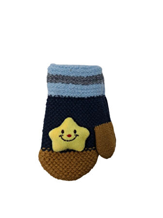 Spteks Kitti 1-3 Yaş Erkek Bebe Lacivert Renk Tatlı Yıldız Figürlü Kışlık Örme Eldiven