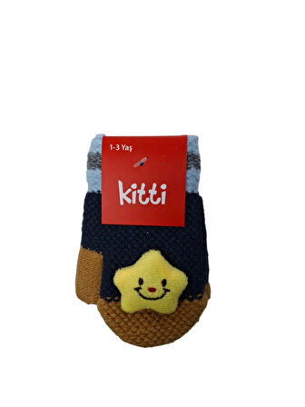 Spteks Kitti 1-3 Yaş Erkek Bebe Lacivert Renk Tatlı Yıldız Figürlü Kışlık Örme Eldiven