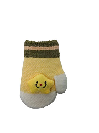 Spteks Kitti 1-3 Yaş Erkek Bebe Sarı Renk Tatlı Yıldız Figürlü Kışlık Örme Eldiven