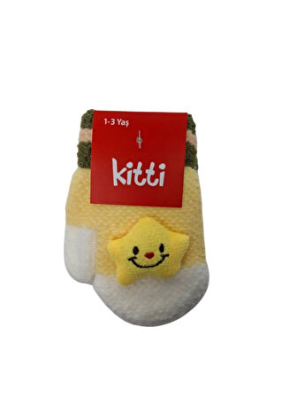 Spteks Kitti 1-3 Yaş Erkek Bebe Sarı Renk Tatlı Yıldız Figürlü Kışlık Örme Eldiven