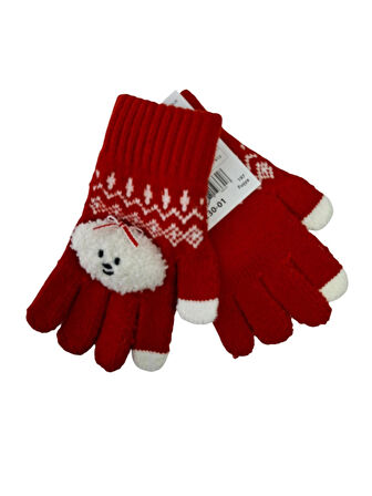 Spteks Kitti 4-8 Yaş Kız Çocuk Fuşya Renk Bulut Figürlü Kışlık Örme Eldiven