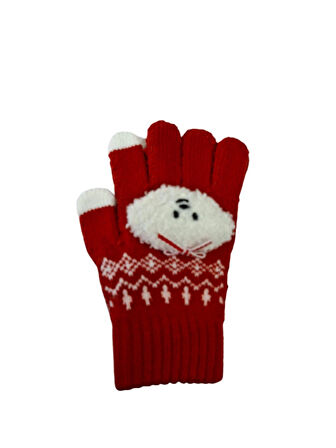 Spteks Kitti 4-8 Yaş Kız Çocuk Fuşya Renk Bulut Figürlü Kışlık Örme Eldiven