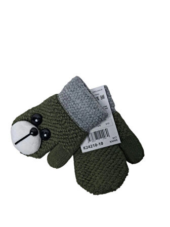 Spteks Kitti 1-3 Yaş Erkek Bebe Yeşil Renk Ayıcık Figürlü Kışlık Örme Eldiven