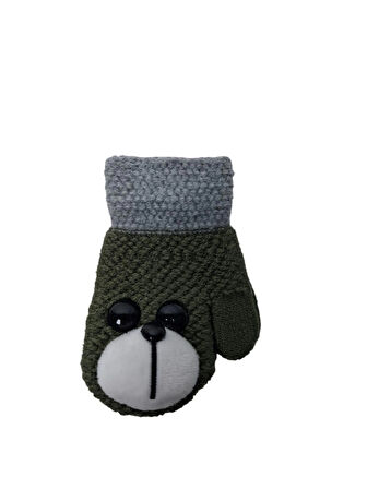 Spteks Kitti 1-3 Yaş Erkek Bebe Yeşil Renk Ayıcık Figürlü Kışlık Örme Eldiven