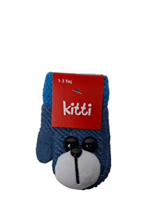 Spteks Kitti 1-3 Yaş Erkek Bebe Lacivert Renk Maskotlu Kışlık Örme Eldiven
