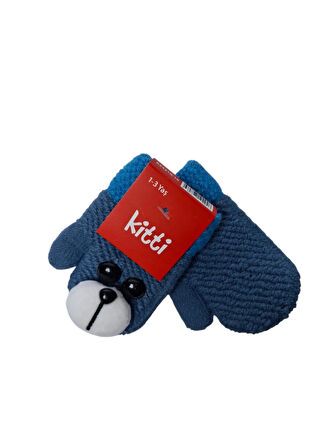 Spteks Kitti 1-3 Yaş Erkek Bebe Lacivert Renk Maskotlu Kışlık Örme Eldiven