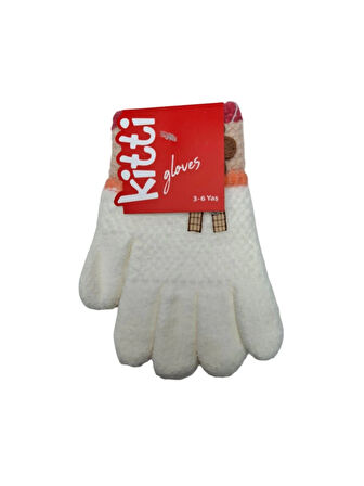 Spteks Kitti 3-6 Yaş Kız Çocuk Krem Renk Çiçek Figürlü Kışlık Örme Eldiven