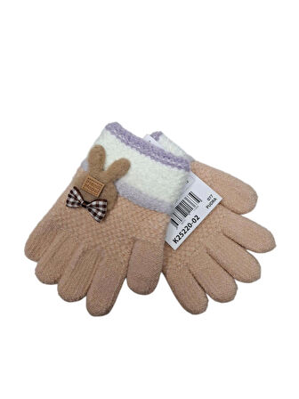 Spteks Kitti  3-6 Yaş Kız Çocuk Pudra Renk Tavşan Figürlü Kışlık Örme Eldiven