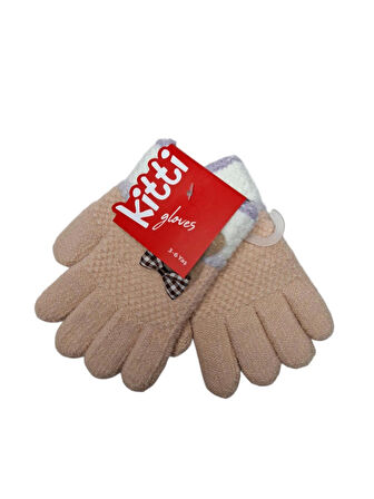 Spteks Kitti  3-6 Yaş Kız Çocuk Pudra Renk Tavşan Figürlü Kışlık Örme Eldiven