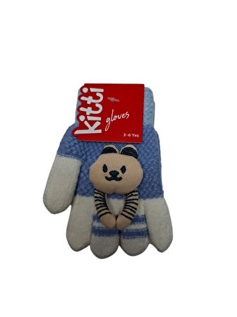 Spteks Kitti 3-6 Yaş Erkek Çocuk Bebe Mavisi Renk Anaokulu Maskot Figürlü Kışlık Örme Eldiven