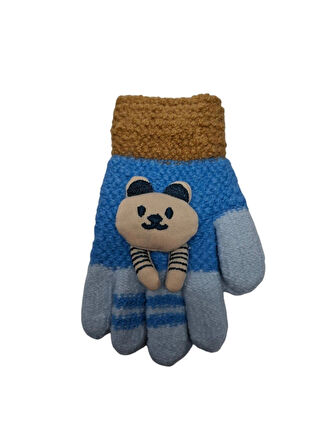 Spteks Kitti 3-6 Yaş Erkek Çocuk Mavi Renk Anaokulu Maskot Figürlü Kışlık Örme Eldiven