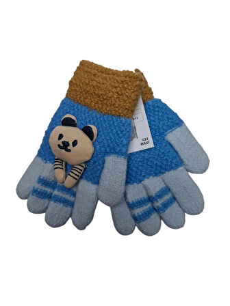 Spteks Kitti 3-6 Yaş Erkek Çocuk Mavi Renk Anaokulu Maskot Figürlü Kışlık Örme Eldiven