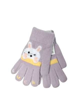 Spteks Kitti 4-8 Yaş Kız Çocuk Lila Renk Hayvan Figürlü Kışlık Örme Eldiven