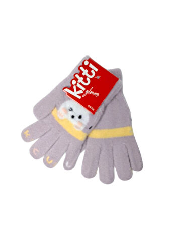 Spteks Kitti 4-8 Yaş Kız Çocuk Lila Renk Hayvan Figürlü Kışlık Örme Eldiven