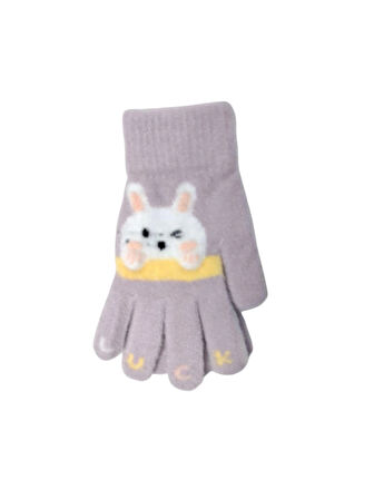Spteks Kitti 4-8 Yaş Kız Çocuk Lila Renk Hayvan Figürlü Kışlık Örme Eldiven