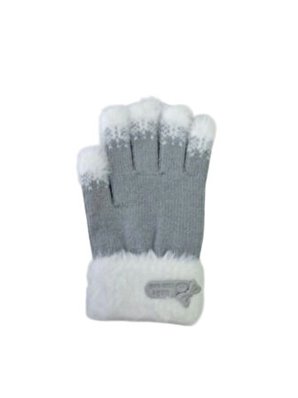 Spteks Kitti 4-8 Yaş Kız Çocuk Gri Renk Arma Figürlü Kışlık Örme Eldiven
