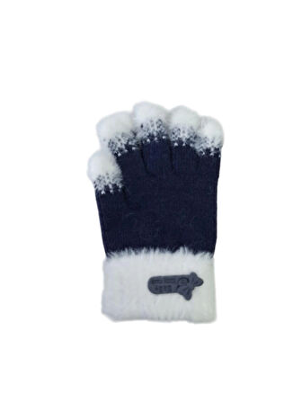 Spteks Kitti 4-8 Yaş Kız Çocuk Lacivert Renk Arma Figürlü Kışlık Örme Eldiven