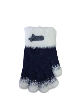 Spteks Kitti 4-8 Yaş Kız Çocuk Lacivert Renk Arma Figürlü Kışlık Örme Eldiven