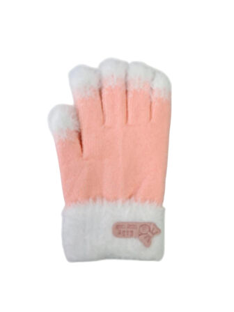 Spteks Kitti 4-8 Yaş Kız Çocuk Açık Pembe Arma Figürlü Kışlık Örme Eldiven