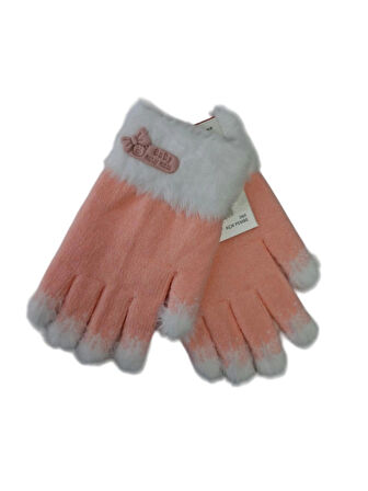 Spteks Kitti 4-8 Yaş Kız Çocuk Açık Pembe Arma Figürlü Kışlık Örme Eldiven