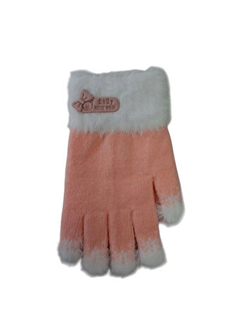Spteks Kitti 4-8 Yaş Kız Çocuk Açık Pembe Arma Figürlü Kışlık Örme Eldiven