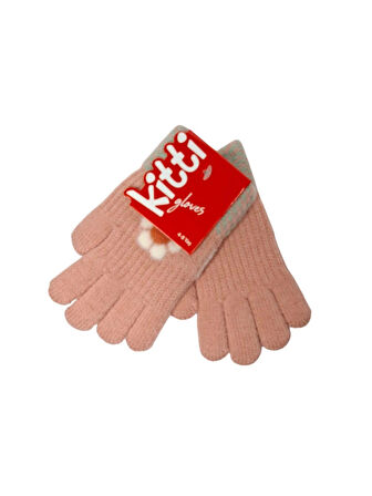 Spteks Kitti 4-8 Yaş Kız Çocuk Pembe Renk Çiçek Desenli Kışlık Örme Eldiven