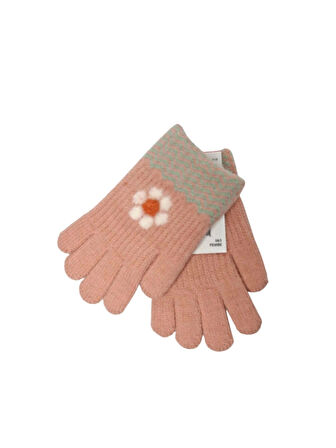 Spteks Kitti 4-8 Yaş Kız Çocuk Pembe Renk Çiçek Desenli Kışlık Örme Eldiven