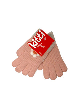 Spteks Kitti 4-8 Yaş Kız Çocuk Pembe Renk Çiçek Desenli Kışlık Örme Eldiven