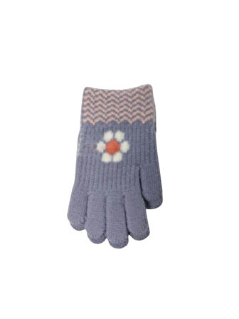 Spteks Kitti 4-8 Yaş Kız Çocuk Lavanta Renk Çiçek Desenli Kışlık Örme Eldiven