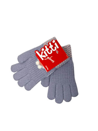 Spteks Kitti 4-8 Yaş Kız Çocuk Lavanta Renk Çiçek Desenli Kışlık Örme Eldiven