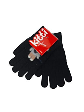 Spteks Kitti 4-8 Yaş Erkek Çocuk Siyah Renk Ayıcık Figürlü Kışlık Örme Eldiven