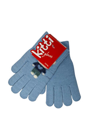 Spteks Kitti 4-8 Yaş Erkek Çocuk Açık Mavi Renk Ayıcık Figürlü Kışlık Örme Eldiven