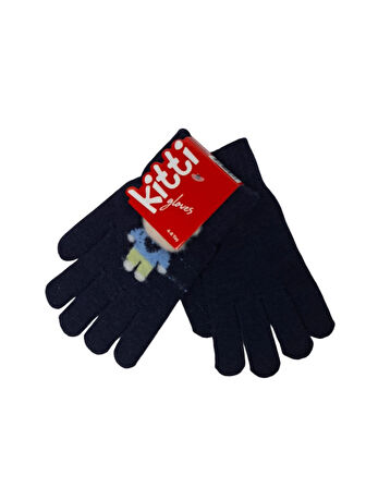 Spteks Kitti 4-8 Yaş Erkek Çocuk Lacivert Renk Ayıcık Figürlü Kışlık Örme Eldiven