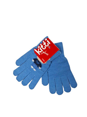 Spteks Kitti 4-8 Yaş Erkek Çocuk Mavi Renk Ayıcık Figürlü Kışlık Örme Eldiven