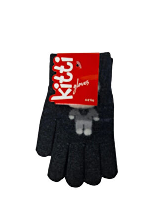 Spteks Kitti 4-8 Yaş Erkek Çocuk Antrasit Renk Ayıcık Figürlü Kışlık Örme Eldiven