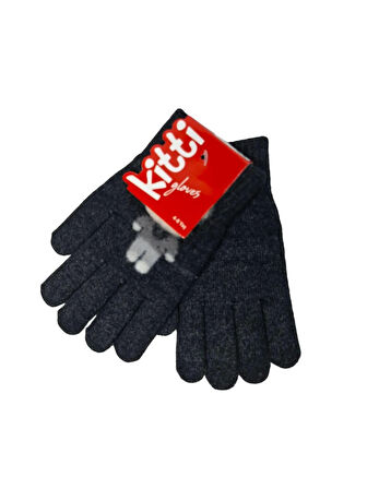 Spteks Kitti 4-8 Yaş Erkek Çocuk Antrasit Renk Ayıcık Figürlü Kışlık Örme Eldiven
