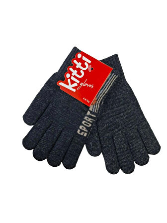 Spteks Kitti 4-8 Yaş Erkek Çocuk Antrasit Renk Yazı Desenli Kışlık Örme Eldiven