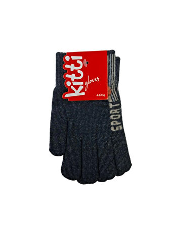 Spteks Kitti 4-8 Yaş Erkek Çocuk Antrasit Renk Yazı Desenli Kışlık Örme Eldiven