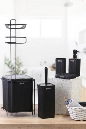 Okyanus Home Mina, Kare 6 Parça Wc Kağıtlık Ve Banyo Seti Siyah 