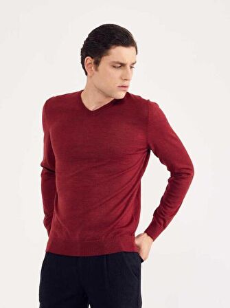 Bisse Erkek Regular Fit  V Yaka Triko BORDO TRNOS001_D25