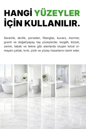 Seramik, Akrilik, Porselen gibi Yüzeyler için Kendiliğinden Kürleşen Beyaz Renk Tamir Malzemesi