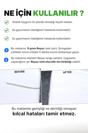 Seramik, Akrilik, Porselen gibi Yüzeyler için Kendiliğinden Kürleşen Beyaz Renk Tamir Malzemesi