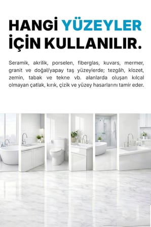 Seramik, Akrilik, Porselen, Fayans, Vitrifiye vb. Tamir Kiti - Beyaz Renk