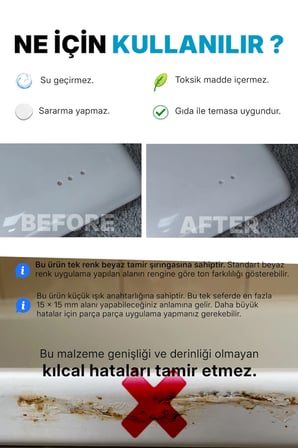 Seramik, Akrilik, Porselen, Fayans, Vitrifiye vb. Tamir Kiti - Beyaz Renk