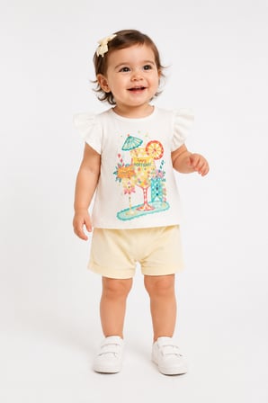 %100 Pamuk Kız Bebek Çocuk Şortlu Takım 372276